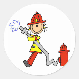 Stäbchenfigur Feuerwehrmann mit Schlauch Runder Aufkleber