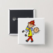 Stäbchenfigur Feuerwehrmann rettet Leben Button (Vorne & Hinten)