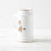 Stäbchenfigur-Fußball Orange Bierglas (Vorderseite Links)