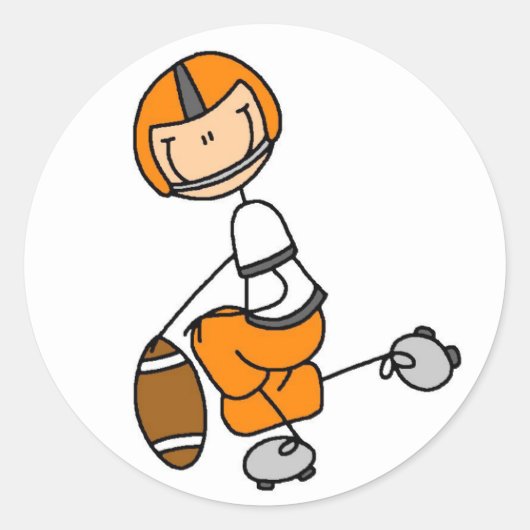 Stäbchenfigur-Fußball Orange Runder Aufkleber (Vorderseite)