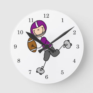 Stäbchenfigur-Fußball Purpur Runde Wanduhr