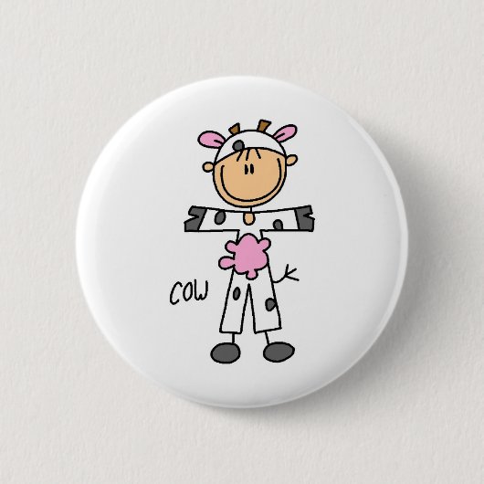 Stäbchenfigur in Kuhkostüm Knopf Button (Vorderseite)