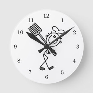 Stäbchenfigur-Koch mit Gabel Runde Wanduhr