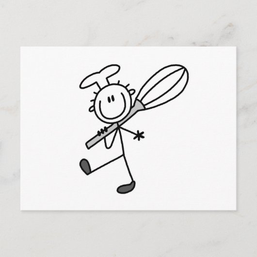 Stäbchenfigur-Koch mit Schneebesen Postkarte (Vorderseite)