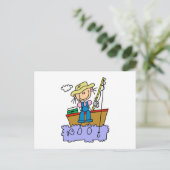 Stäbchenfigur Mädchen Fischen Postkarte (Stehend Vorderseite)