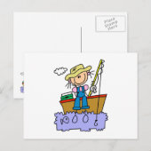 Stäbchenfigur Mädchen Fischen Postkarte (Vorne/Hinten)