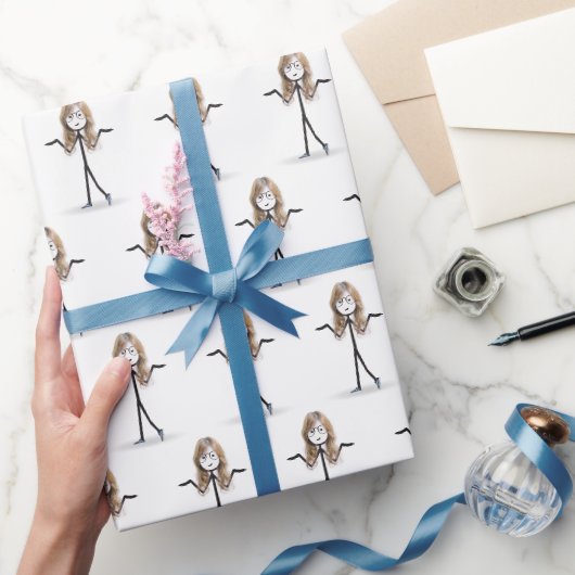 Stäbchenfigur Mädchen Mit Brille Sneaker Geschenkpapier (Schenken)
