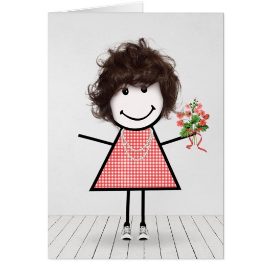 Stäbchenfigur Mädchen mit Geburtstagsblumenstrauß (Vorne)