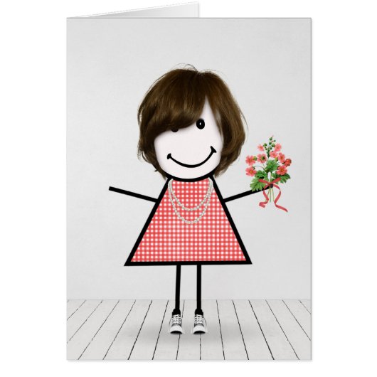 Stäbchenfigur Mädchen mit Geburtstagsblumenstrauß (Vorne)