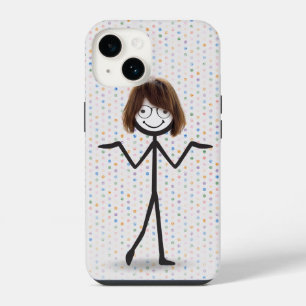 Stäbchenfigur Mädchen mit Haar und Brille iPhone 14 Hülle