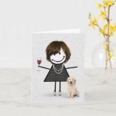 Stäbchenfigur Mädchen Notizkarte Karte (Gelbe Blume)