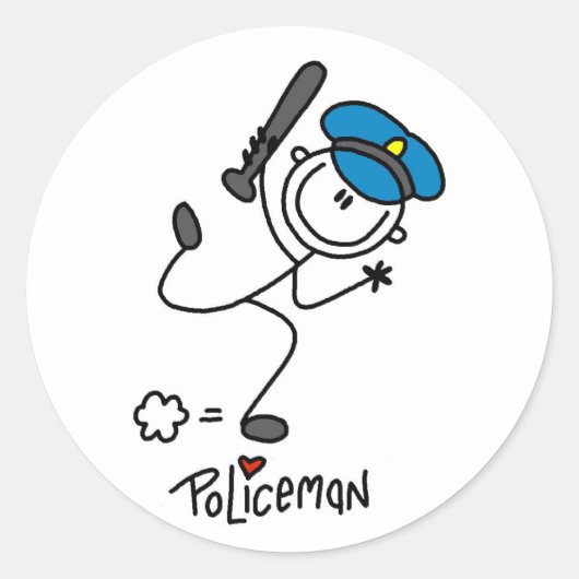 Stäbchenfigur Polizeibeamter Runder Aufkleber (Vorderseite)