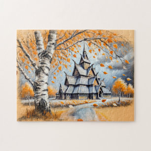 Stabkirche in Pastellkreidezeichnung Puzzle