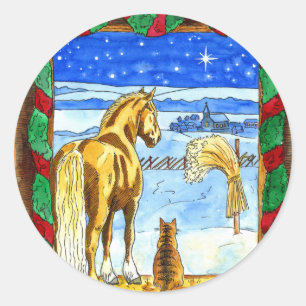 Stable Weihnachten Runder Aufkleber