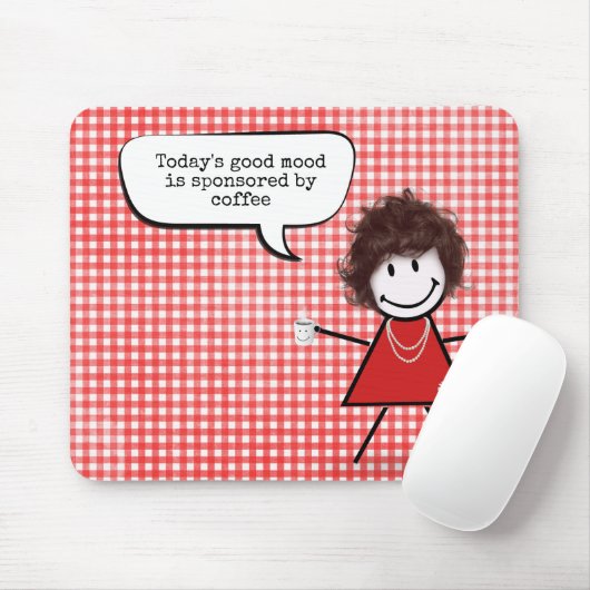 Stabmädchen mit Kaffeetasse auf Gingham Mousepad (Mit Mouse)