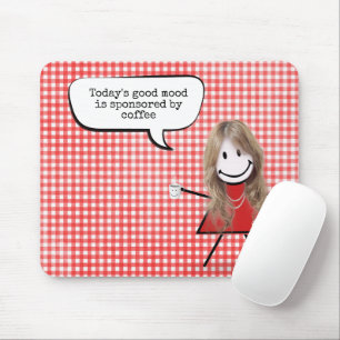 Stabmädchen mit Kaffeetasse auf Gingham Mousepad