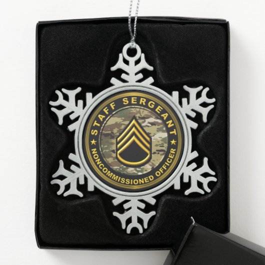 Stabsoffizier Armee Nicht in Auftrag gegeben Offiz Schneeflocken Zinn-Ornament (Box)