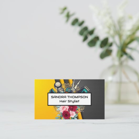 Stabstahl und Werkzeuge | Blumen | Hair Visitenkarte (Stehend Vorderseite)