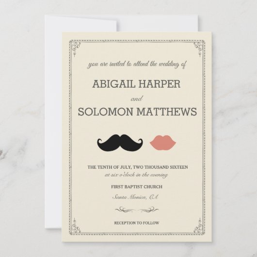 Stache + Kuss — Mustache & Lips Einladung Hochzeit (Vorderseite)