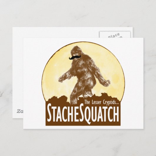 "STACHE SQUATCH The Lesser Cryptid - Funny Bigfoot Postkarte (Vorne/Hinten)