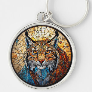 Stached Glass Lynx Portrait Schlüsselanhänger