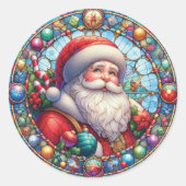Stached Glass Santa Claus Runder Aufkleber (Vorderseite)