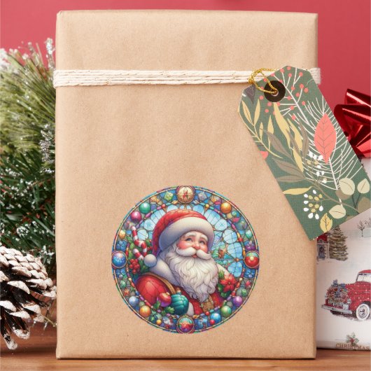 Stached Glass Santa Claus Runder Aufkleber (Feiertag)