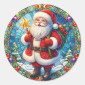 Stached Glass Santa Claus Runder Aufkleber (Vorderseite)
