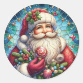 Stached Glass Santa Claus Runder Aufkleber (Vorderseite)