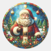 Stached Glass Santa Claus Runder Aufkleber (Vorderseite)