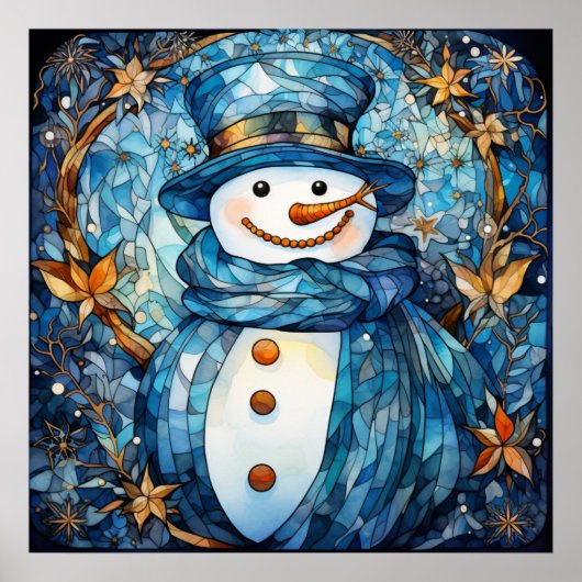 Stached Glass Snowman Poster (Vorne)