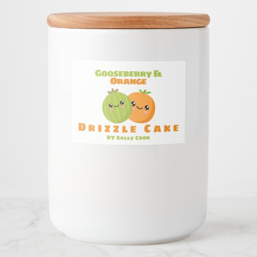 Stachelbeere und orangefarbener Tropfkuchen Lebensmitteletikett (Vorderseite)