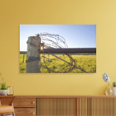 Stacheldraht aufgerollt auf Fencerow in der Nähe Leinwanddruck (Insitu (Wohnzimmer))