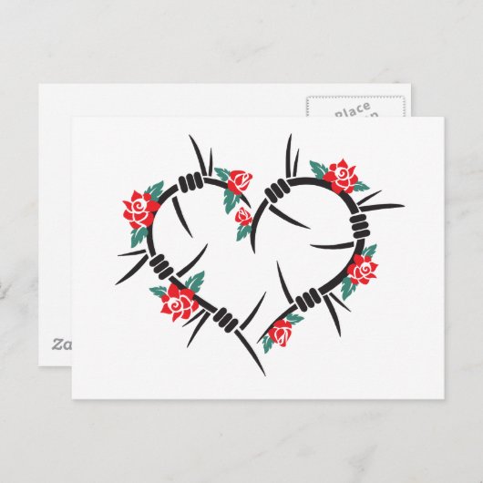 Stacheldraht, Herz und Rose Postkarte (Vorne/Hinten)