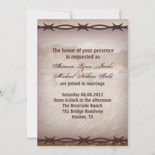 Stacheldraht Western Hochzeit Einladung (Rückseite)