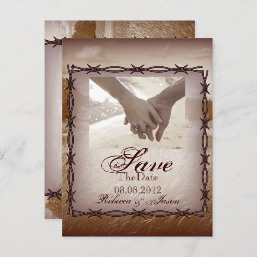 Stacheldraht Western Hochzeit Save the Date Ankündigungspostkarte (Vorne/Hinten)