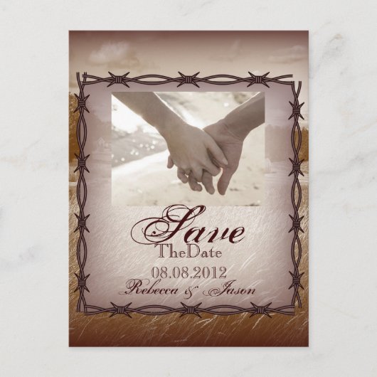 Stacheldraht Western Hochzeit Save the Date Ankündigungspostkarte (Vorderseite)