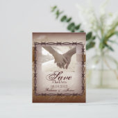 Stacheldraht Western Hochzeit Save the Date Ankündigungspostkarte (Stehend Vorderseite)