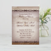 Stacheldraht-Westernhochzeits-Probenabendessen Einladung (Stehend Vorderseite)