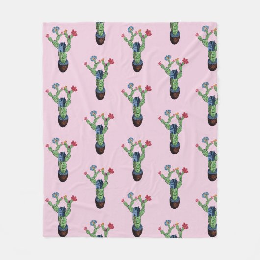 Stacheliger Kaktus mit Blumen Fleecedecke (Vorderseite)