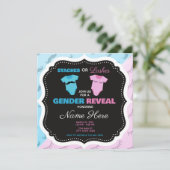 Staches Lashes Pink Blue Gender Reveal Einladung (Stehend Vorderseite)