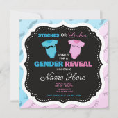 Staches Lashes Pink Blue Gender Reveal Einladung (Vorderseite)