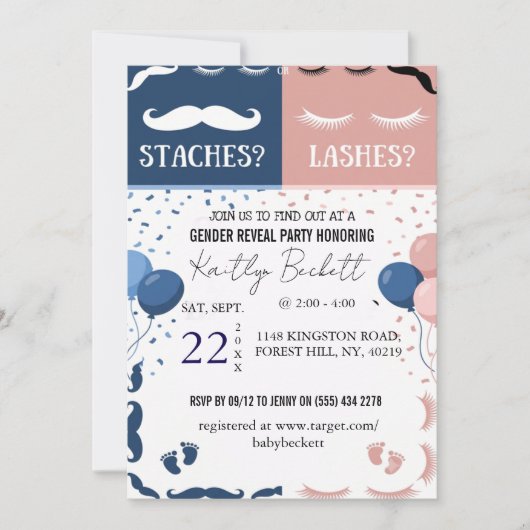 Staches oder Lashes Geschlecht Enthüllung Einladun Einladung (Vorderseite)