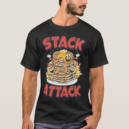 Stack Attack Pancakes Retro Diner Breakfast  T-Shirt (Vorderseite)