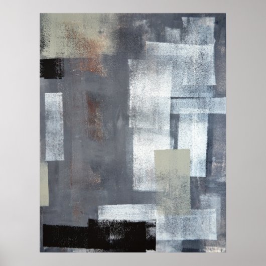 "Stack it Up" Graue und grüne Abstrakte Kunst Poster (Vorne)