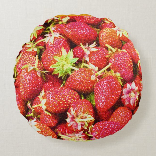 "Stack of Strawberries Fruit" Niedliches Foto. Jet Rundes Kissen (Vorderseite)