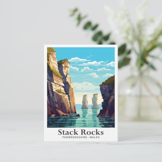 Stack Rocks Pembrokeshire Reisevorführung Postkarte (Stehend Vorderseite)