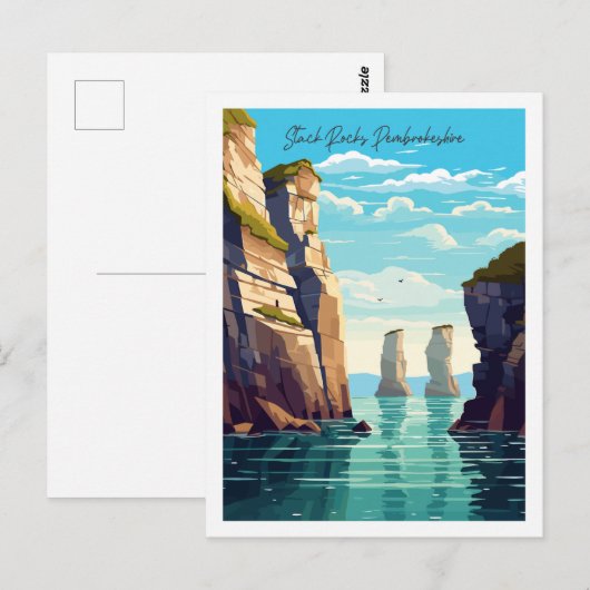 Stack Rocks Pembrokeshire Vintage Reise Postkarte (Vorne/Hinten)
