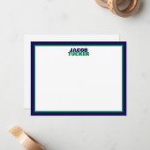 Stacked Name Navy Green Border Preppy Stationery Mitteilungskarte (Vorderseite/Rückseite Beispiel)