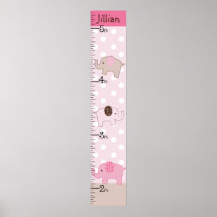Stacked Pink Elephants Growth Chart Keep at 8x44! Poster